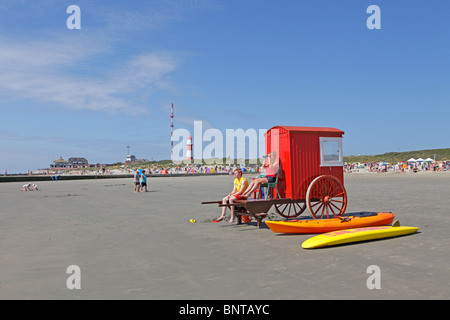 red beach carriage at the south beach, Borkum Island, East Friesland, North Sea Coast, Lower Saxony, Germany Stock Photo