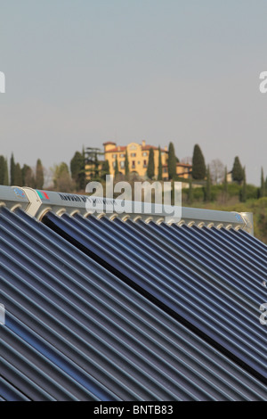 Robur gas heat pumps installed on an hotel in Italy, 2010 The installation includes also thermal solar collectors. Stock Photo