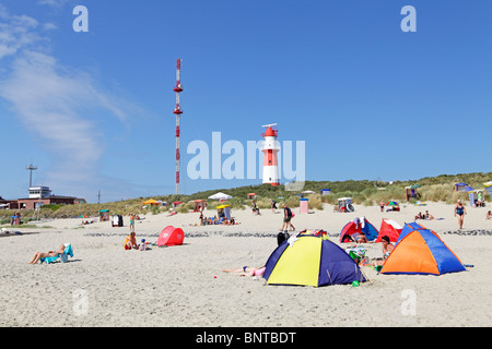 electric lighthouse and south beach, Borkum Island, East Friesland, North Sea Coast, Lower Saxony, Germany Stock Photo