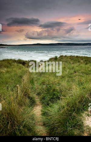 Sunset over St Ives Bay in Cornwall. Stock Photo