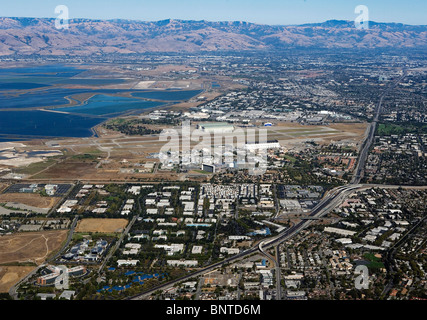 aerial view above Silicon Valley from Mountain View California