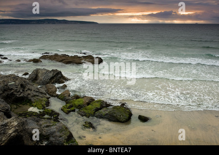 Sunset over St Ives Bay in Cornwall. Stock Photo