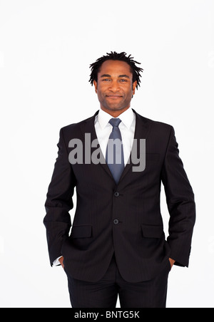 Friendly and smiling businessman looking at camera with reliability ...