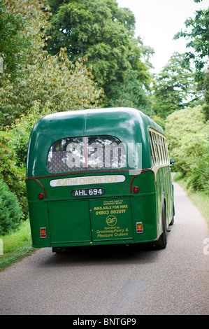 Leyland bus on the way to Greenway house,vintage, Leyland, Tiger, Bus, classic, restored, veteran,Devon lanes,Agatha Christie,AC Stock Photo