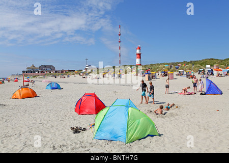 electric lighthouse and south beach, Borkum Island, East Friesland, North Sea Coast, Lower Saxony, Germany Stock Photo