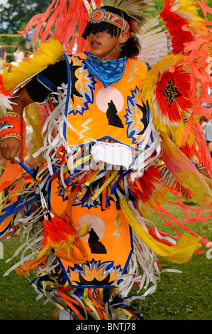 Young Native Indian Fancy Dancer dancing at the Six Nations Reserve Pow ...