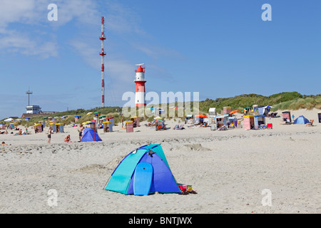 electric lighthouse and south beach, Borkum Island, East Friesland, North Sea Coast, Lower Saxony, Germany Stock Photo