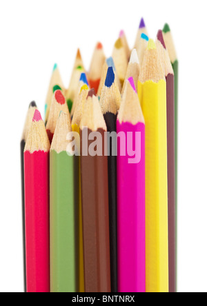 A set of colored wooden pencils isolated on a white background Stock Photo