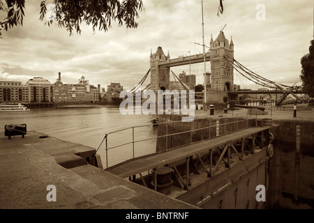 St. Katherine's Dock, lock and Tower Bridge, London, England. Stock Photo