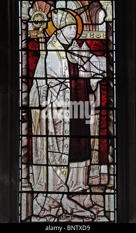 A stained glass window depicting Saint Martin of Tours as Bishop of Tours, St Mary's Church, Shrewsbury, Shropshire. Stock Photo