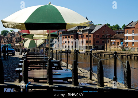 Looking from King's Staith across River Ouse to Queen's Staith York North Yorkshire England UK United Kingdom GB Great Britain Stock Photo