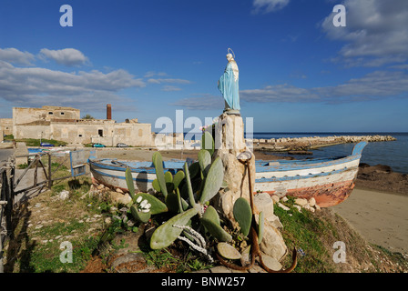 Avola. Sicily. Italy. Ex tuna fishery / tonnara & fisherman's shrine to the Madonna. Stock Photo