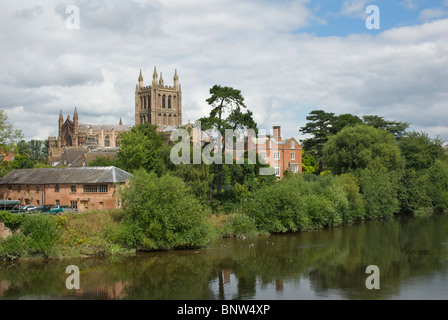 Hereford Cathedral and the River Wye, Herefordshire, England UK Stock Photo