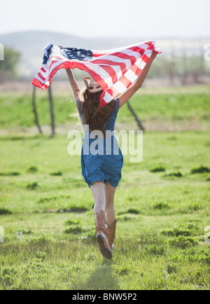 American Flag Blowing In The Breeze Edgartown Martha S Vineyard Massachusetts USA Stock
