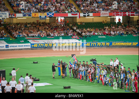 2010 British Speedway Grand Prix, held at the Millennium Stadium, Cardiff. Scott Nicholls (GB) greets the crowd Stock Photo