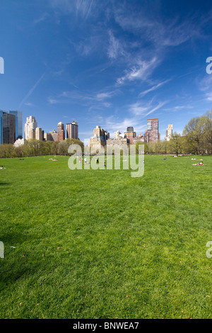 Sheep Meadow in New York City's Central Park on a Spring Day Stock Photo