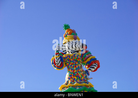 Colorful zebra statue on top of  'Lucy in Disguise with Diamonds', a costume store in Austin, Texas, USA Stock Photo