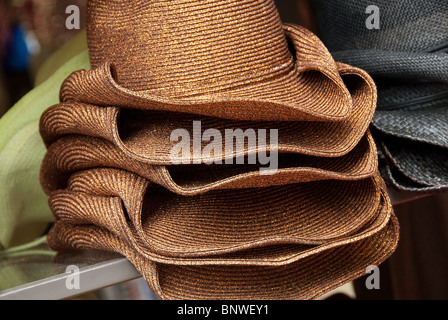 Straw hats for sale on River Walk in San Antonio, Texas, USA Stock Photo