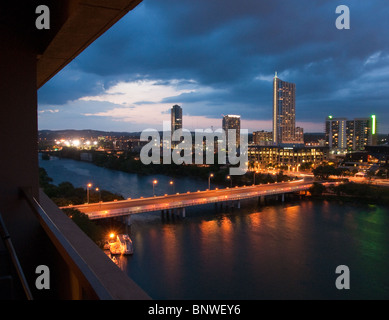 City skyline at night of Austin, Texas, USA Stock Photo