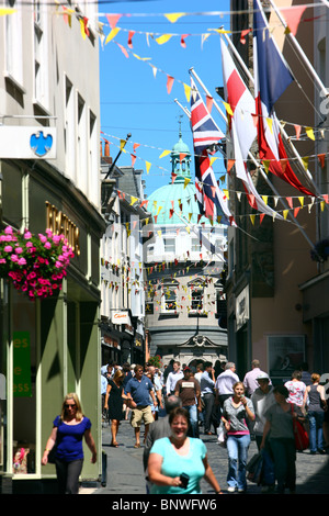 City center, shopping street, High Street, St. Peter Port, Guernsey, UK ,British Channel Islands Stock Photo