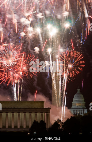 Fourth of July fireworks in Washington, DC.  Stock Photo