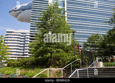 Discovery Channel headquarters with Shark Week decorations. Stock Photo