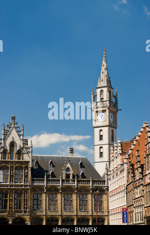 Belgium, Ghent, Belfry of Ghent tower and Gothic buildings Stock Photo