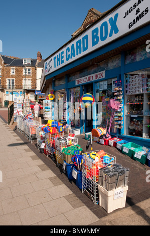 Shop selling beach toys and souvenirs at a traditional seaside resort in England. Stock Photo