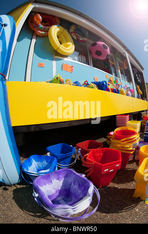 Shop selling beach toys at a traditional seaside resort in England. Stock Photo