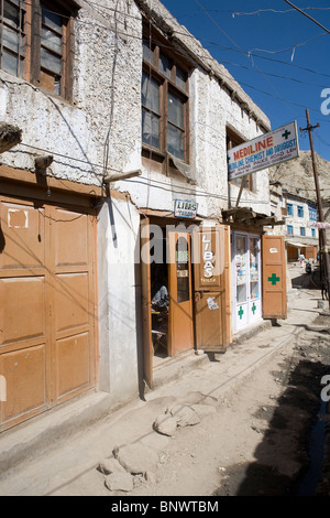 Small shops in the old town of Leh in India. Stock Photo