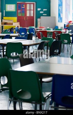 Chairs and tables in an empty school canteen. Stock Photo