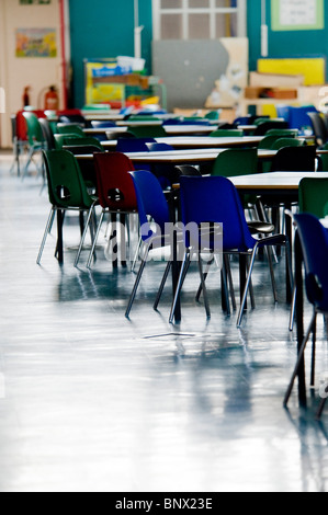 Chairs and tables in an empty school canteen. Stock Photo