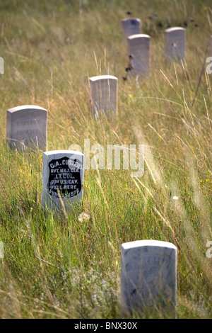 Marker at the spot where General Custer died at Little Big Horn Battlefield National Monument, Montana. Stock Photo