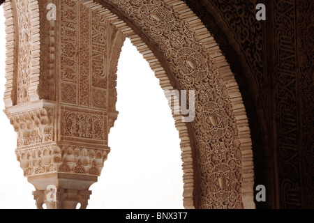 Detail of stucco work in the Mexuar patio of the nasrids Palaces in the Alhambra Granada Andalucia Spain Europe Stock Photo