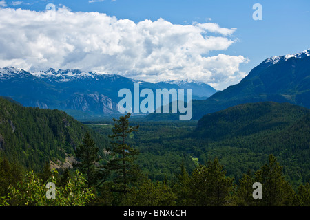 Looking down the Squamish Valley towards Howe Sound from the Sea to Sky Highway BC Canada Stock Photo