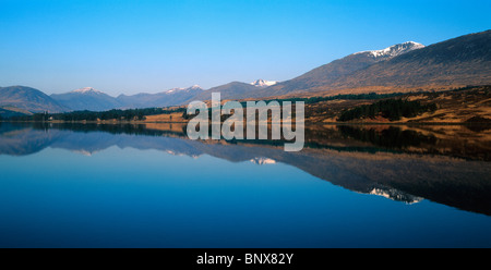 Stob Ghabhar (on the right) and the mountains of the Black Mount range from Loch Tulla, near Rannoch Moor, Scotland, UK Stock Photo