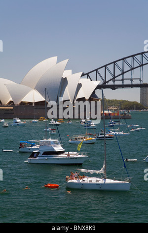 Boats fill Farm Cove for New Year's Eve celebrations on Sydney harbour. Sydney, New South Wales, AUSTRALIA Stock Photo