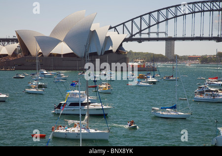 Boats fill Farm Cove for New Year's Eve celebrations on Sydney harbour. Sydney, New South Wales, AUSTRALIA Stock Photo