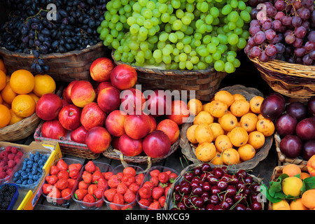 Fresh fruits and berries on display in Italy Stock Photo