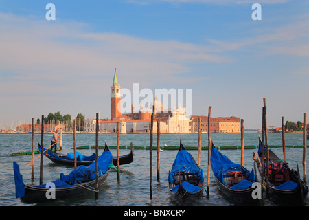 Moored gondolas at Piazza San Marco in Venice, Italy Stock Photo