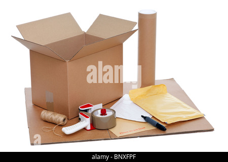 Photo of packaging items isolated on a white background. Stock Photo