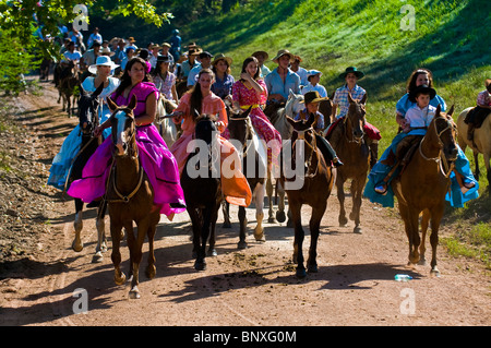 Participants in the annual festival Patria Gaucha in Tacuarembo Uruguay Stock Photo