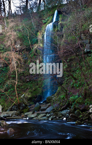 Mallyan Spout Waterfall and West Beck in Winter, near Goathland, North York Moors National Park Stock Photo