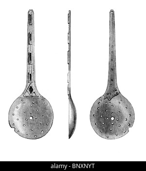 Black and White Illustration of Anglo Saxon spoons Stock Photo