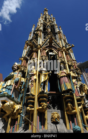 The Beautiful Fountain or Schoner Brunnen in Nuremberg Germany Nurnberg Deutschland Europe Stock Photo