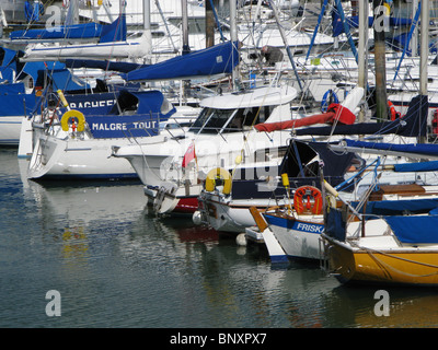 Boats and yachts moored at Tollesbury Marina in Tollesbury on the Dengie Penninsula, Essex, UK. Stock Photo