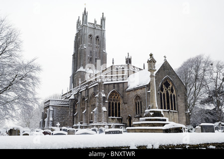 Wrington All Saints Church in the snow. Wrington Somerset, England. Stock Photo