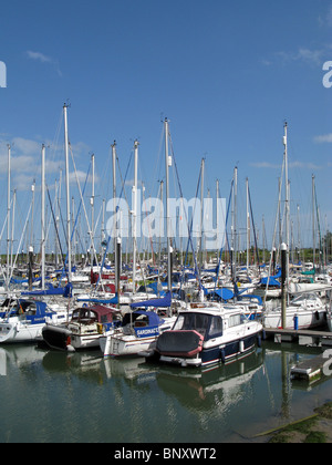 Boats and yachts moored at Tollesbury Marina in Tollesbury on the Dengie Penninsula, Essex, UK. Stock Photo