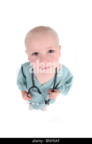 Child Nurse or Doctor Ready to Help You on White Background Stock Photo