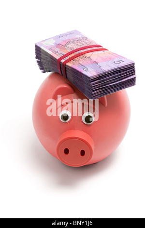 Piggy Bank with Banknotes Stock Photo